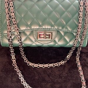 Green Quilted Chain Shoulder Bag